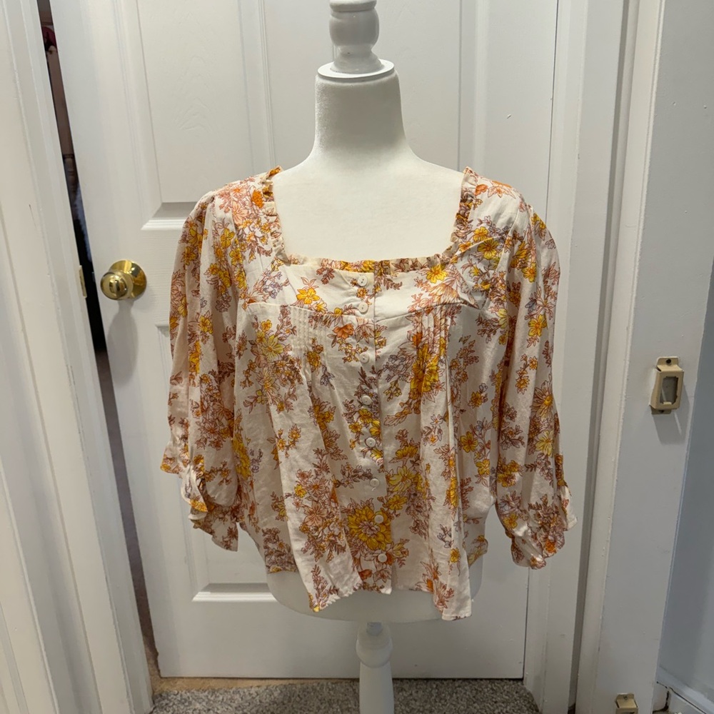 Cynthia Rowley Floral Blouse - Cream and Orange